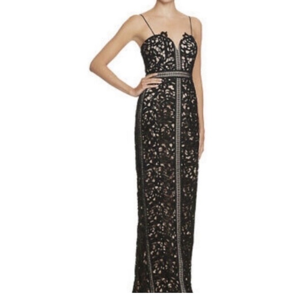 BARIANO Black Lace Full Length Formal Gown Size 12 - Picture 2 of 7